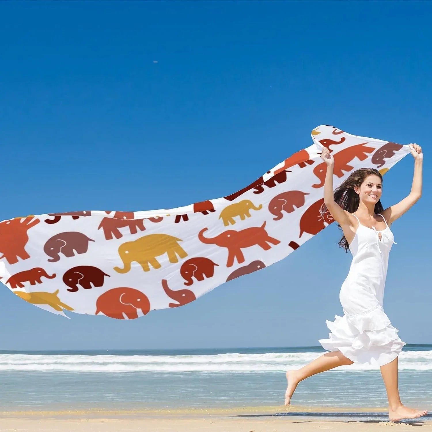 Silk Elephants Wrap Cute Long Scarves White Lightweight for On Women Scarf Shawl Girls Hyjoy Neck