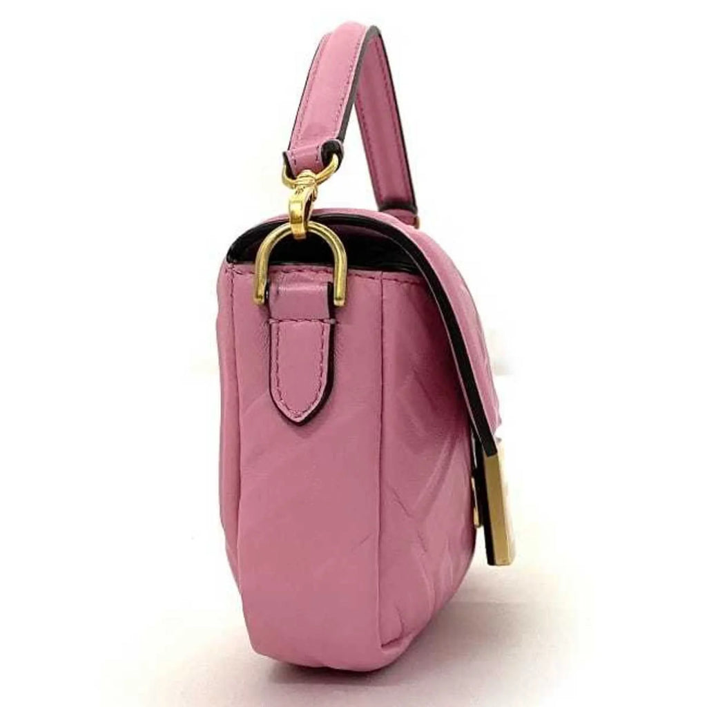 Pink FF Baguette Pre-Owned Chain FENDI Small 8BS017 Leather Shoulder (Like GP Embossed Ladies New) Gold Fendi Bag
