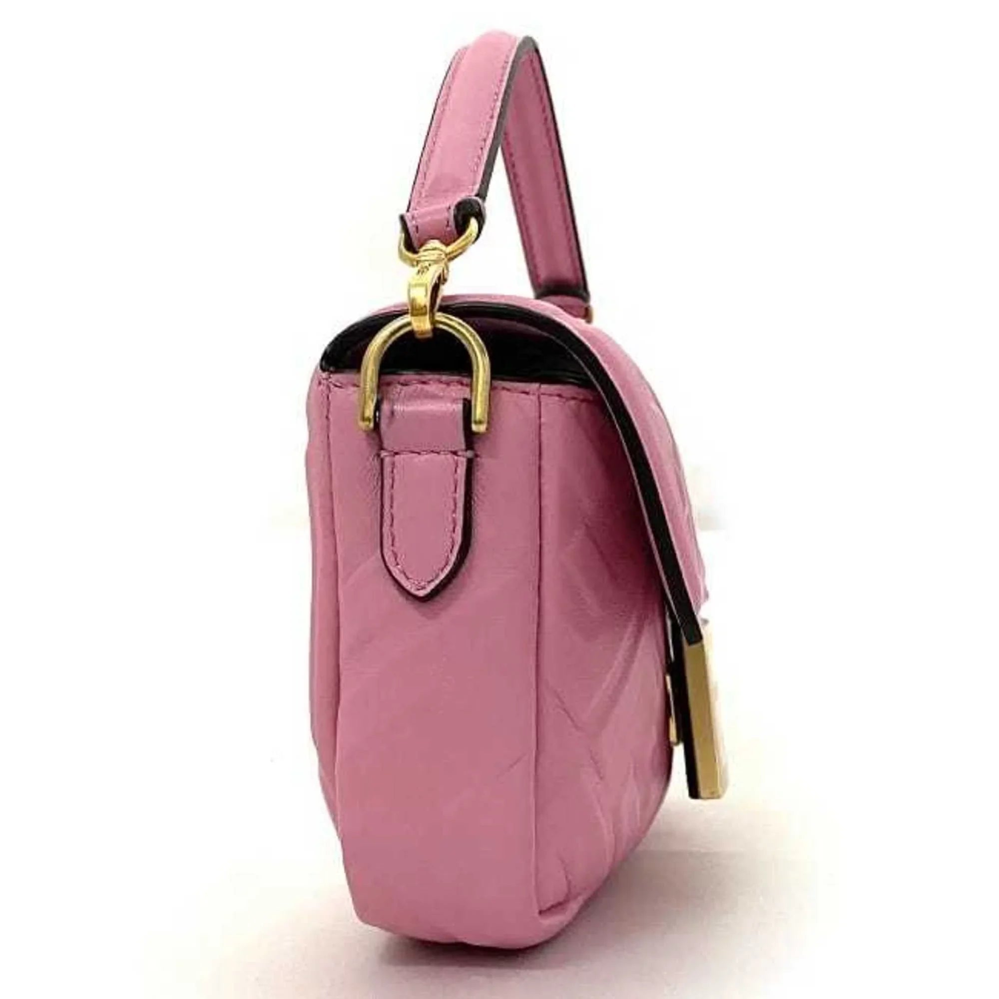 Pink FF Baguette Pre-Owned Chain FENDI Small 8BS017 Leather Shoulder (Like GP Embossed Ladies New) Gold Fendi Bag
