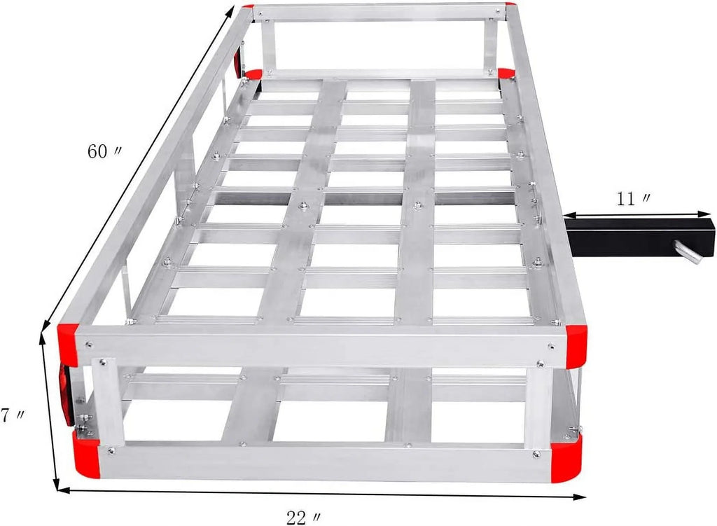 x Luggage 2” Truck, Vehicle Rack, Capacity 22” Receiver, x Trailer for Mount Hitch SUV, Carrier 7” Cargo Cargo Basket Car, Aluminum 60” 500LBS Fits