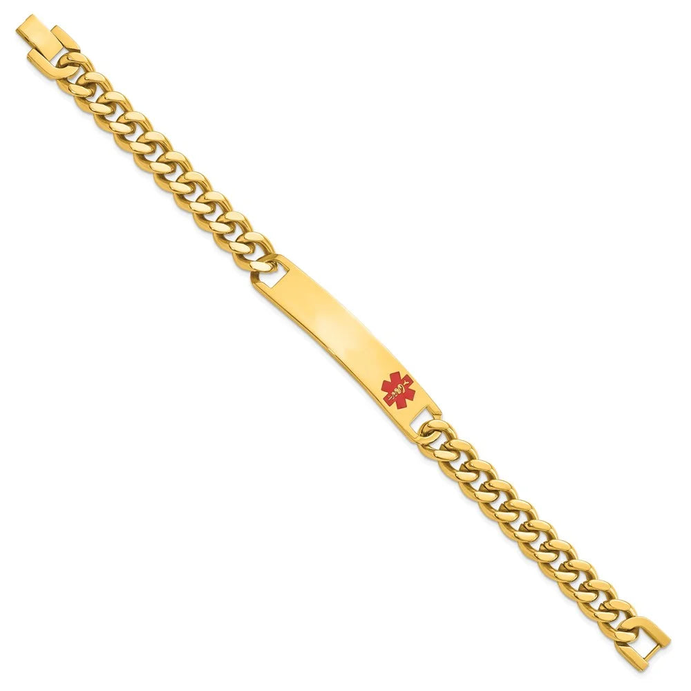 PVD Plated Curb Bracelet Yellow 8.25 ID Steel mm Engravable 10 Kelly Waters WatersT Stainless Epoxy in Red Medical