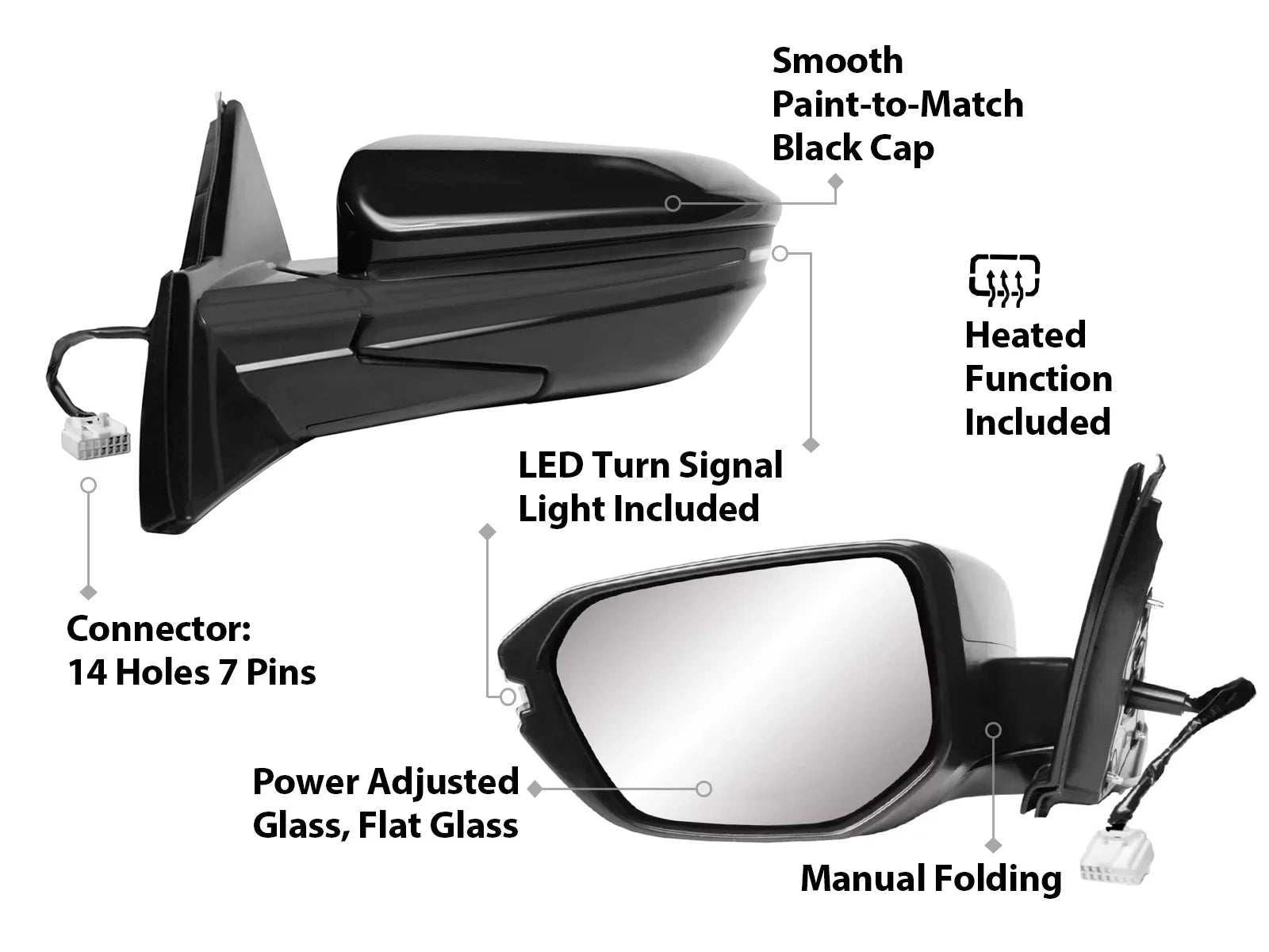 R Side Rear View Power APA Hatchback - Mirror 2021 CIVIC Signal HO1321343 Smooth Driver 76258TGGA42 Light Cap Type Replacement Left Heated for 2017 with