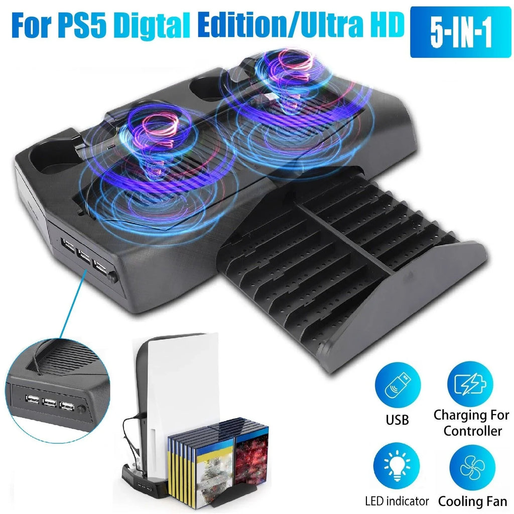 Stand PS5 For Slot Controller 14 w/Console Fans Charging Dock Games Disk Cooling