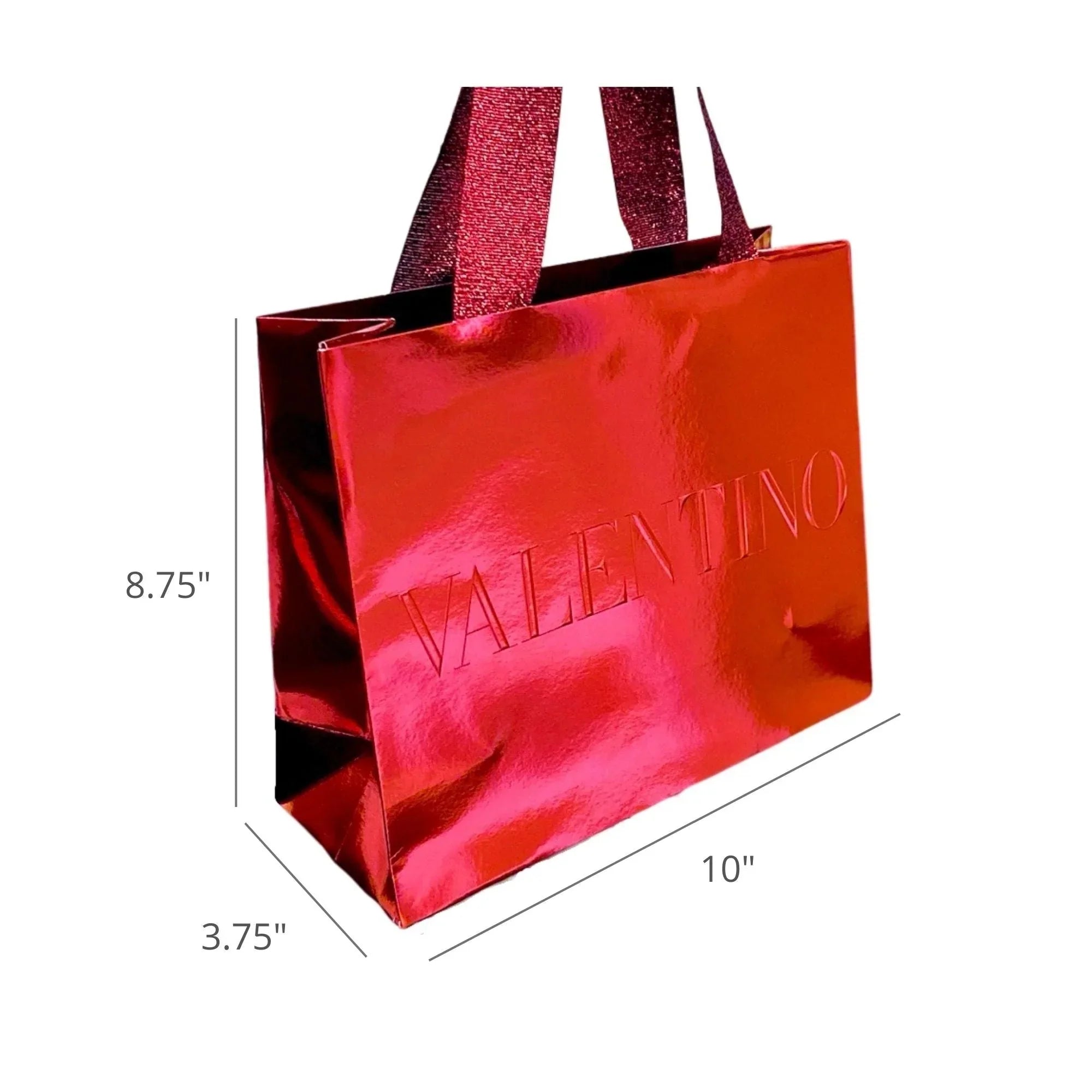 Valentino Designer Red Logo Paper Small Metallic Bag Gift Shopping