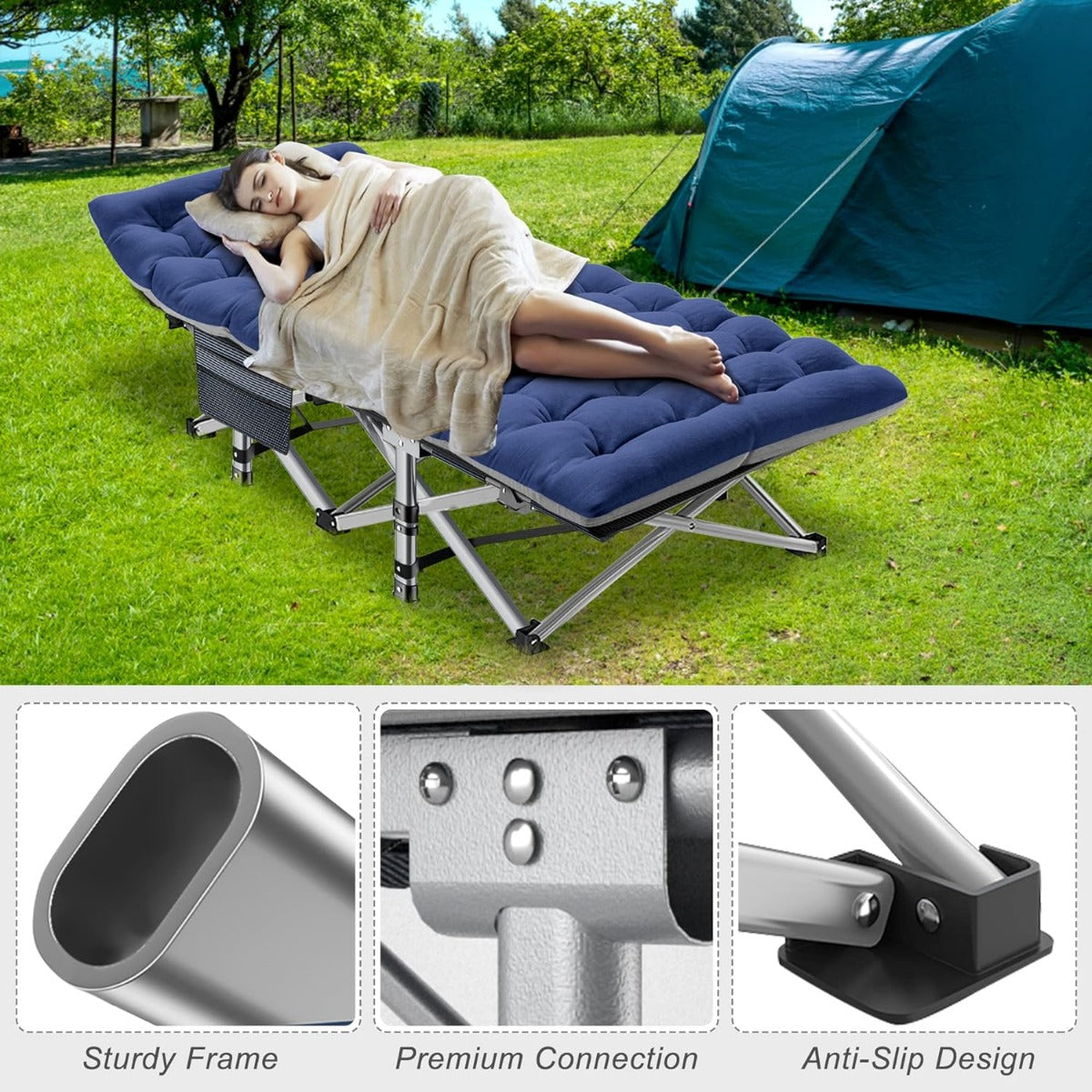 Travel for D Heavy Cot with Adults, Layer W/Mat Oxford Folding Camping Cots Carry Duty Bed Bag,1200 Outdoor Camp