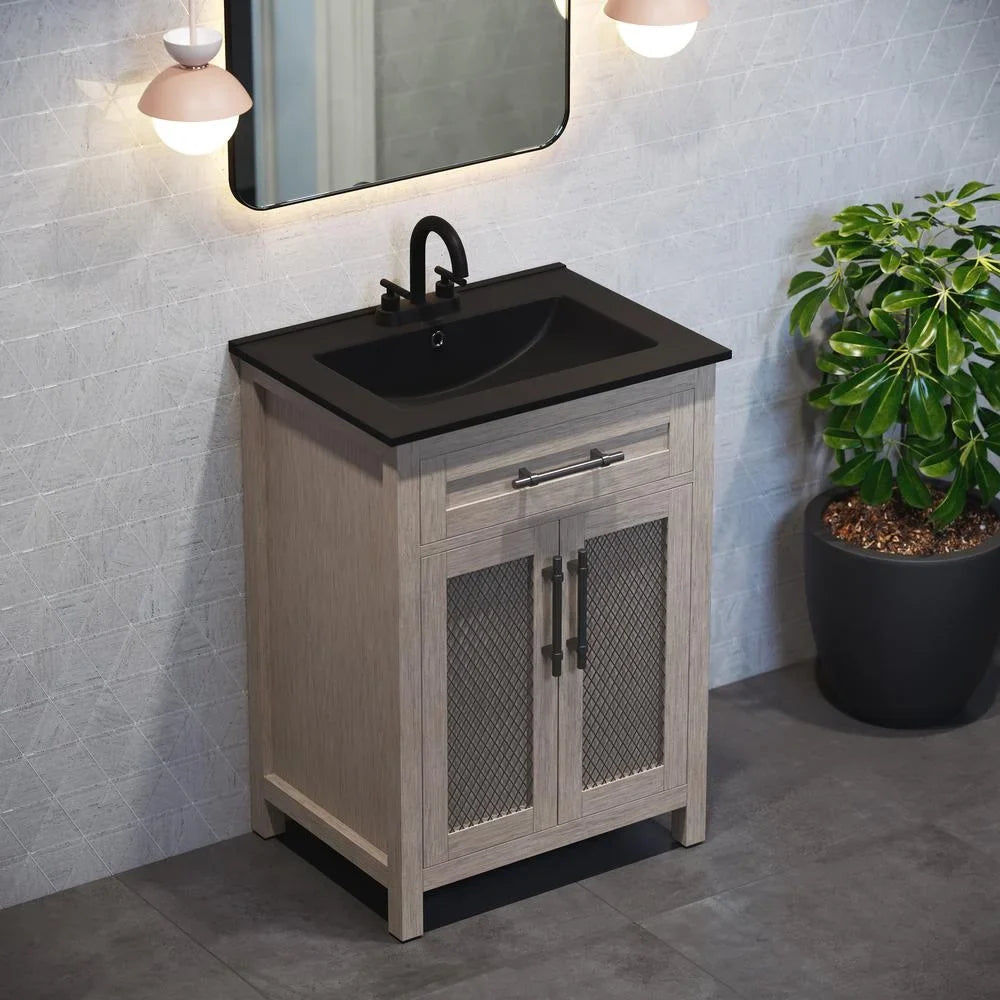 Sink with Black Matte 24" Vanity Faucet Bathroom Holes 4" Top in Centerset