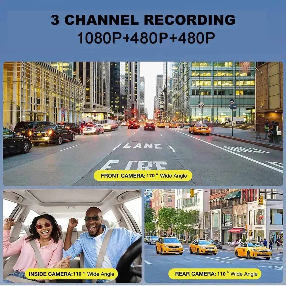 Dashcam, with Vision, Camera Dash G-Sensor, Dash Card, Channel 170° Front 3 and Night Inches Rear Wide Cam Inside, for Angle Super 1080p 3 Detection 128GB Cars Motion
