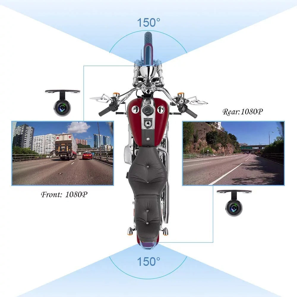 Loop 2 Night 150° Fish Screen HD Inch Angle Dash Camera, Front Full G-sensor Recording, Wide Rear Body Eye Vision, Waterproof Cam, WDR, and 1080P VSYSTO Lens Motorcycle SonyIMX307
