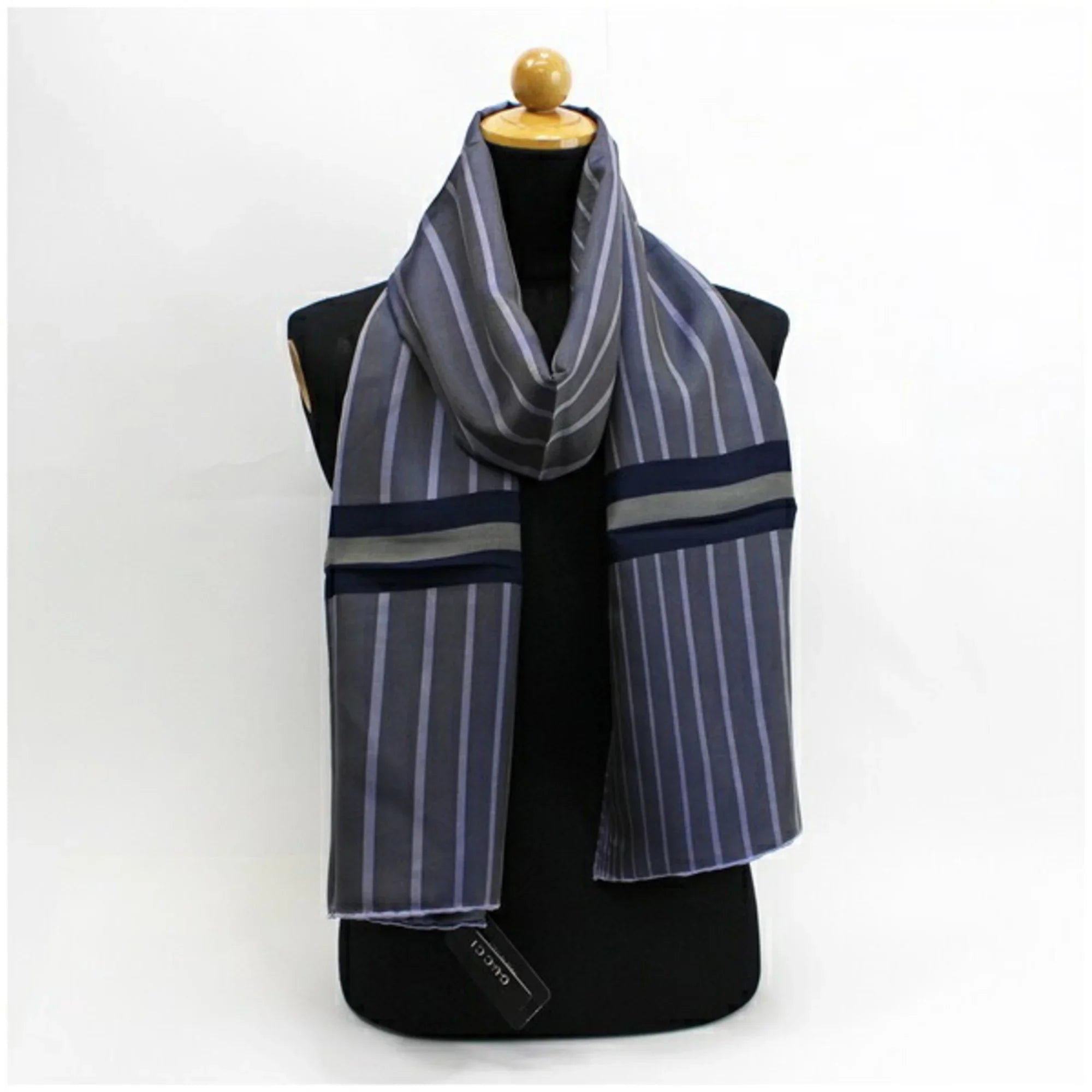 purple (Good) pattern Pre-Owned x striped Gucci GUCCI muffler scarf silk multicolor women's gray navy