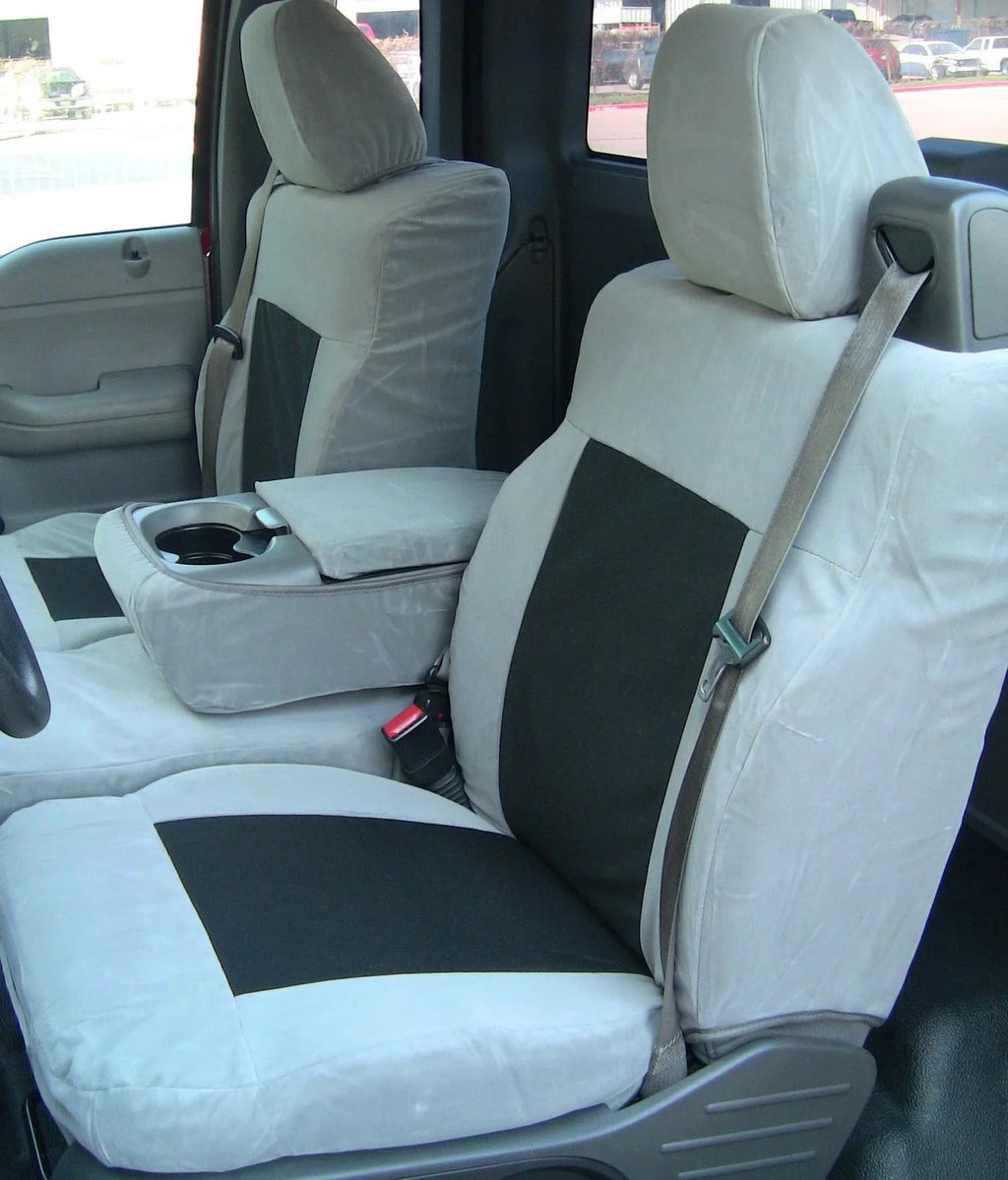 Two Adjustable Twill XLT Tone Black Super F150 Front Seat and Ford Gray Center Cab Headrests 40/20/40 Split Velour With F369 in Opening and Dark 2004-2008 Console