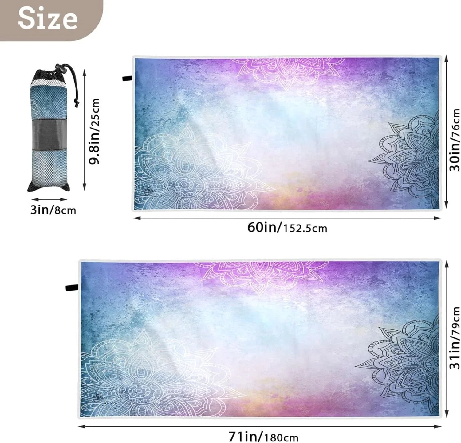 Super Bestwell Quick Oversized Lightweight Absorbent Beach Travel - Dry Towel Towels Holiday（156） Mandala's for Purple Swimming Compact Towel Camping -