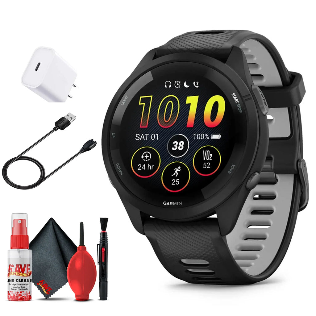 Forerunner Cleaning (Black) Protection Cable Adapter, Extended and Charging 6Ave and USB-C Kit, Garmin 265 Smartwatch Bundle with