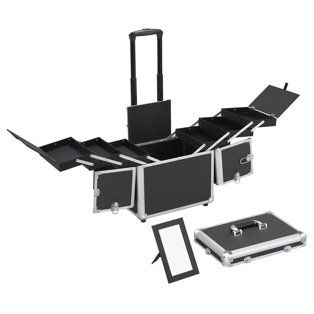 Trays, Wheels, Design Retractable Black Alden with Rolling Trolley Makeup Case Mirror, &