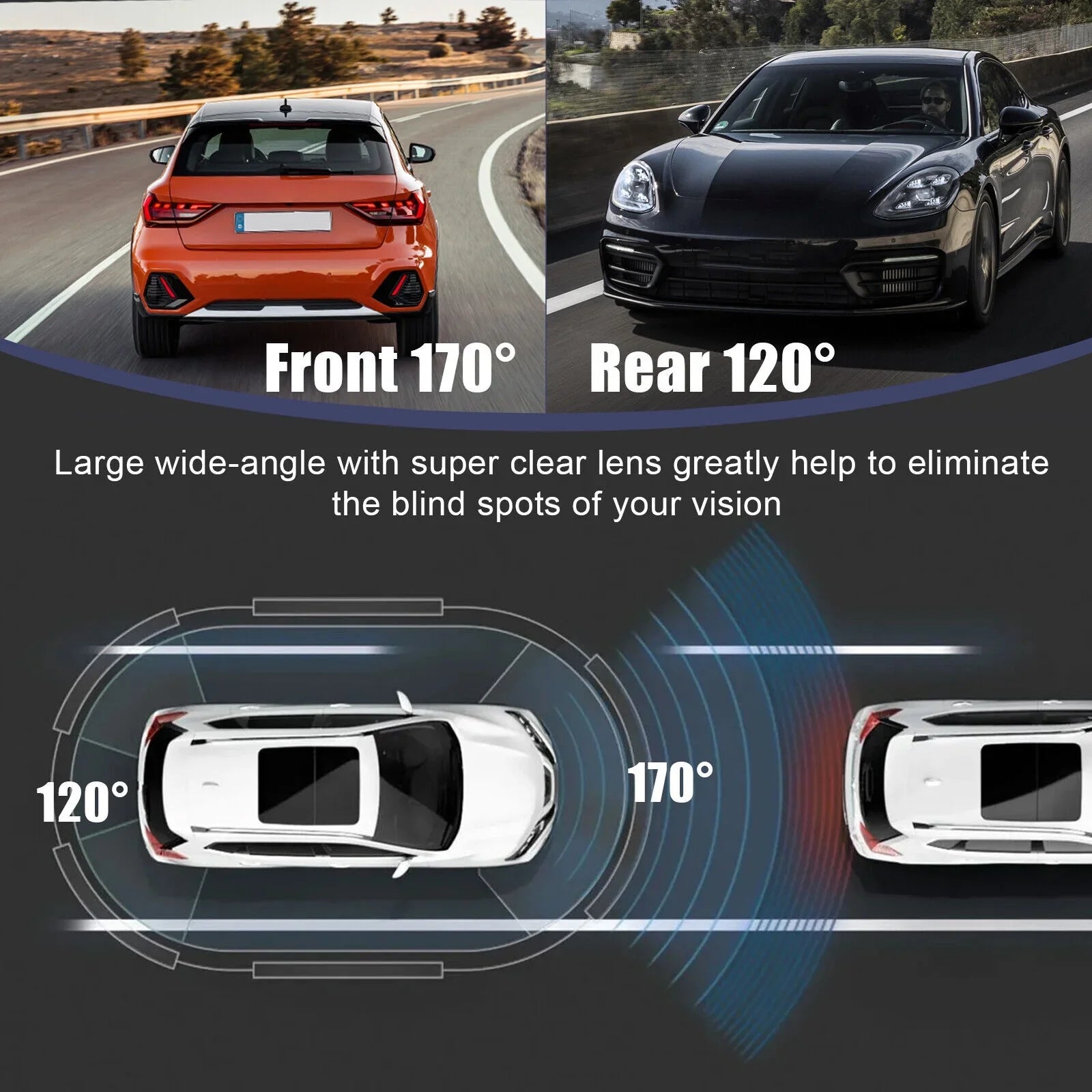 Rear DVR Car HD Lens Recorder Camera Cam Front 1080P View 2 G-Sensor Video Dash