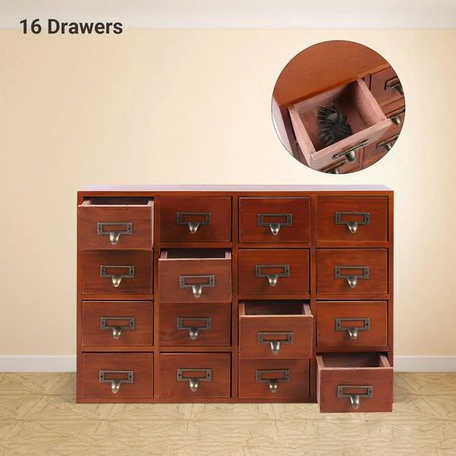 Wood Organizer Apothecary Desk Drawer Box Cabinet Drawers Retro Storage 16