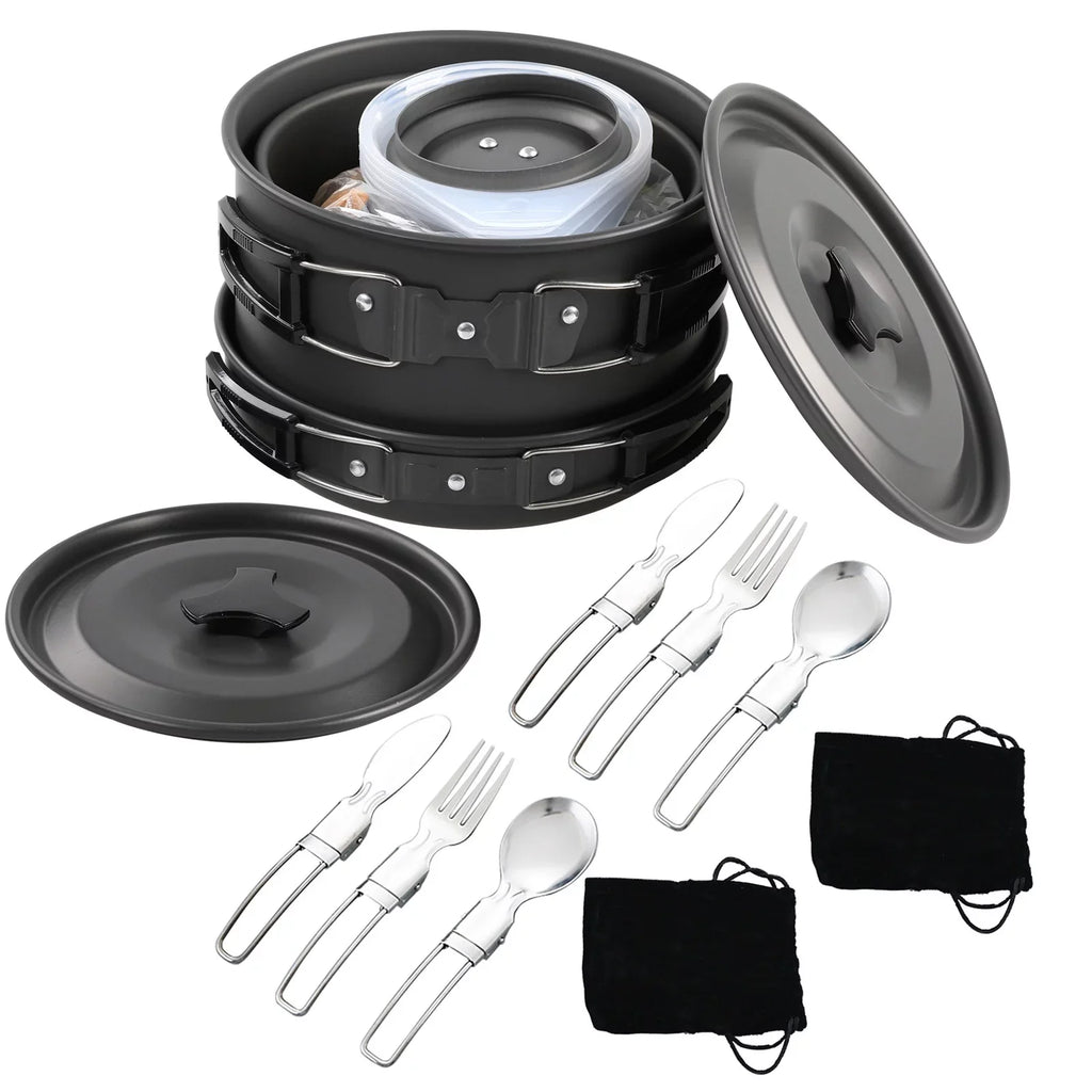 Pot Kit Cookware Anself Set and with Mess and Pan Camping Stick Backpacking Kettle Non Cooking for
