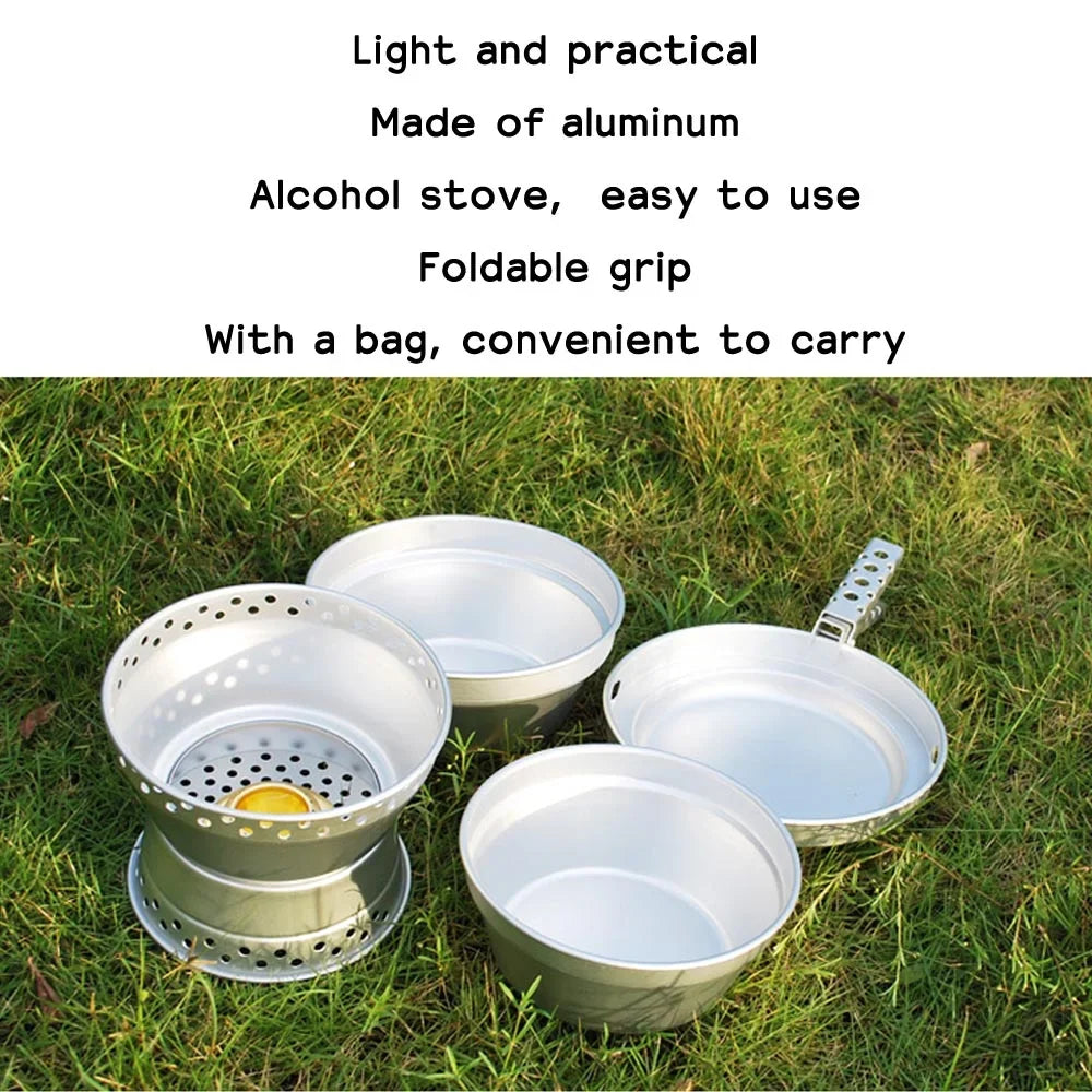 Mess Stand Set Outdoor Camping Pot BBQ doorslay Dazzduo Hiking Portable Kit IUPPA Gripper with Pan LAOSHE Cookware Picnic HUIOP Backpacking Stove Cooking , Alcohol Spirit for Burner mewmewcat