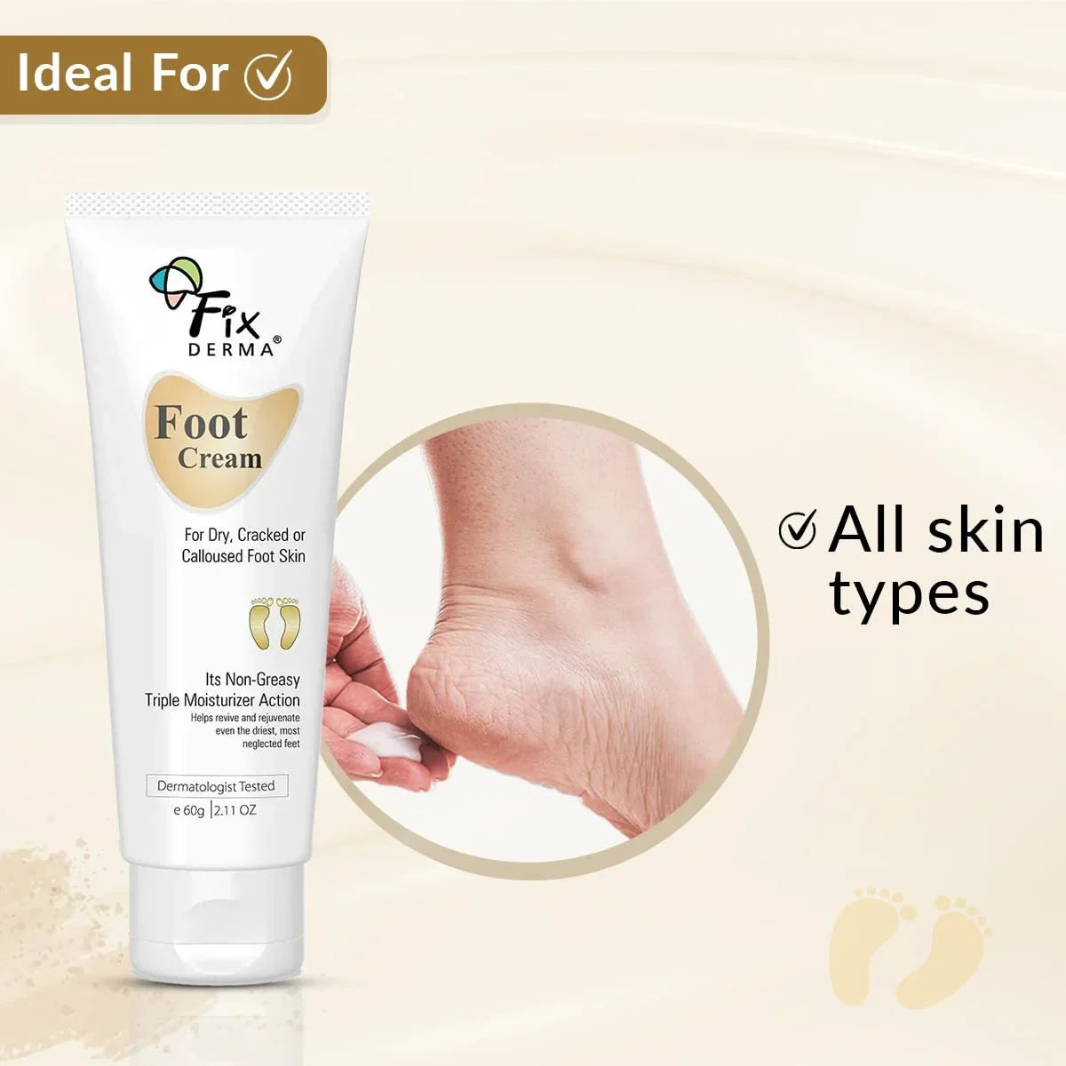 Soothes Sulphate Feet, Paraben & Types 3% Moisturizes For Cracked Dry Heel Urea, Glycerine, and & Foot Free, Repair Fixderma Acid, Lactic 5% All ML Skin 60 15% Cream Feet,