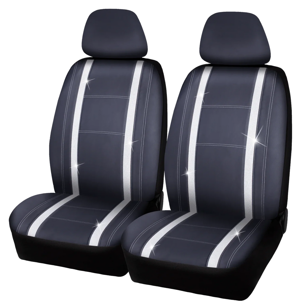 Auto Black, 2102SC035 Car - Fit 2 Piece Seat Leather Premium Cover Drive Universal Checker Diamond