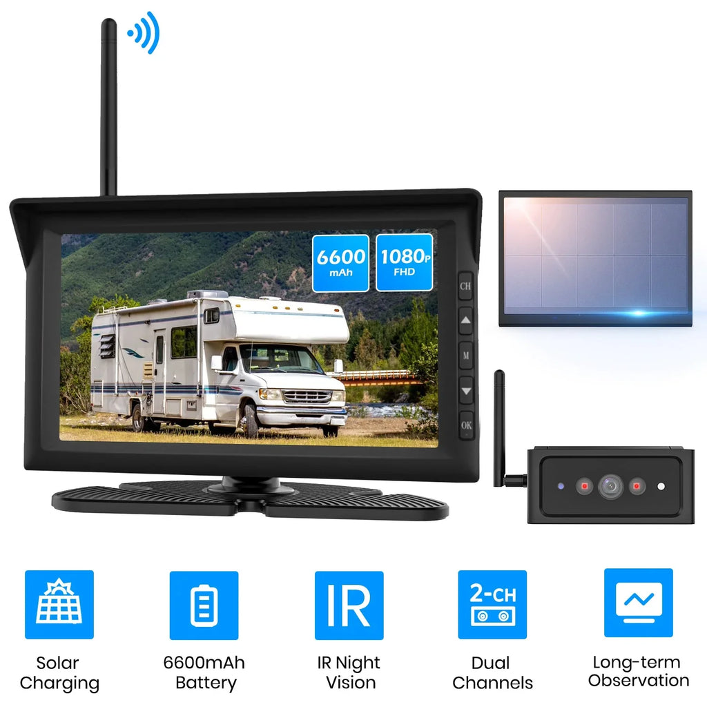 Reverse Trailer Cameras RV Camera IR Night Wireless Auto-Vox Camera Van Solar4 Support Backup Truck Vision HD 7" 2 Monitor Solar for Kit