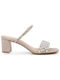 Silver Sandal Square MISCHKA Heeled Heel Toe Womens Block BADGLEY Orsen Slip 6 On Embellished