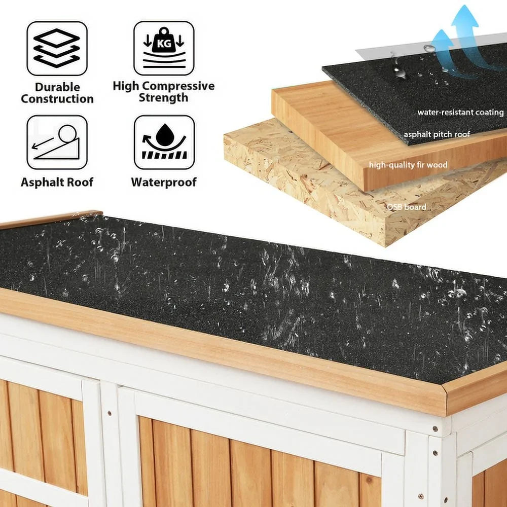 Garden Asphalt Roof, Storage Shelves, Multiple-tier L Waterproof Outdoor Natural 5.5ft Shed, Wood Cabinet Lockable Four with Tool Doors, Hx4.1ft