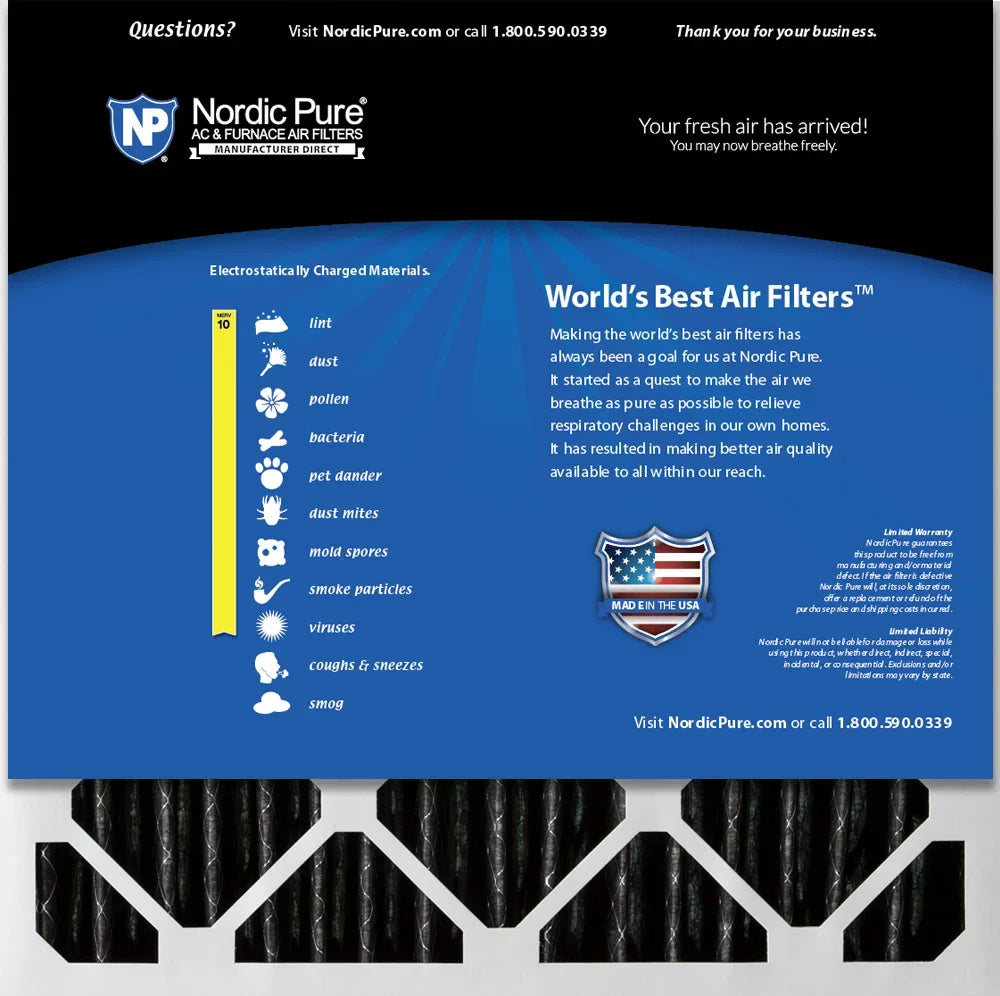 Pure Carbon Pack Pleated MERV Nordic 12 10 20x20x2 Plus Air Pleated Filters