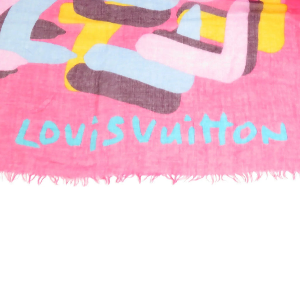 Pre-Owned Louis LOUIS VUITTON Cashmere/Silk Vuitton (Good) Pink/Multicolor e58449a Shawl Women's