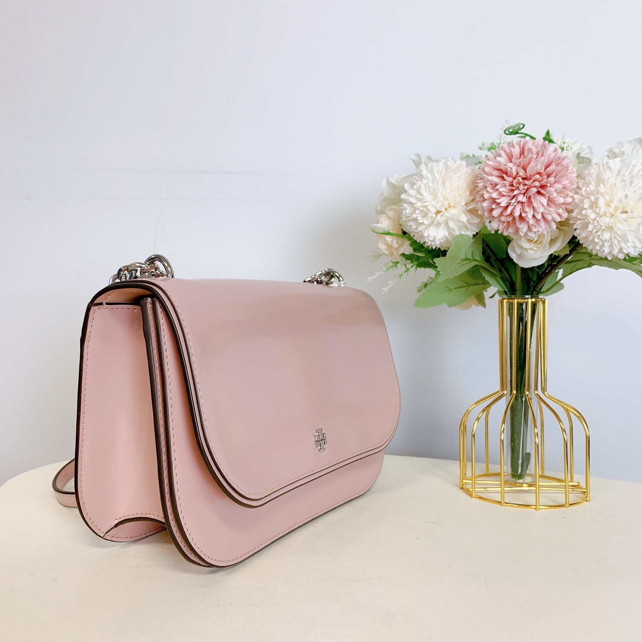 Tory PINK Bag Patent CLAY Top Burch IN Emerson 149929 Leather Handle Crossbody
