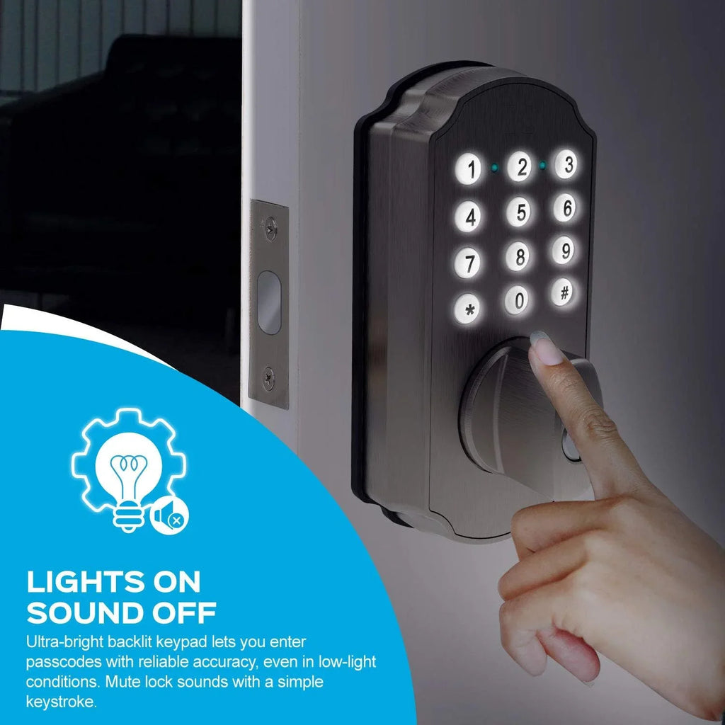 Smart Keypad for App Electronic Brushed Door Mobile with TL115 Nickel Entry Keyless Lock Deadbolt Door TurboLock Home Front