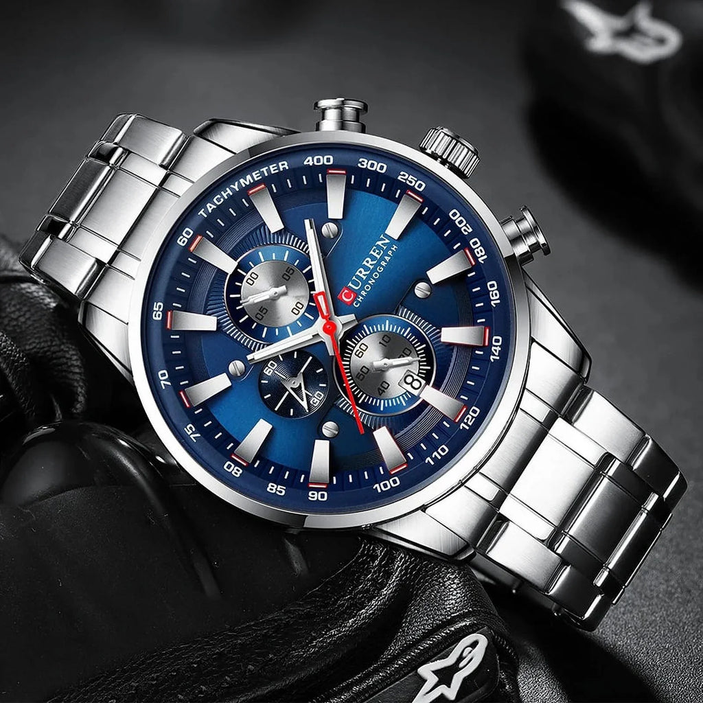 Brand Quartz Relogio Watch Masculino Silver Sport for Men Black Watches New Chronograph Date Wrist Waterproof Men’s Top Watches Luxury