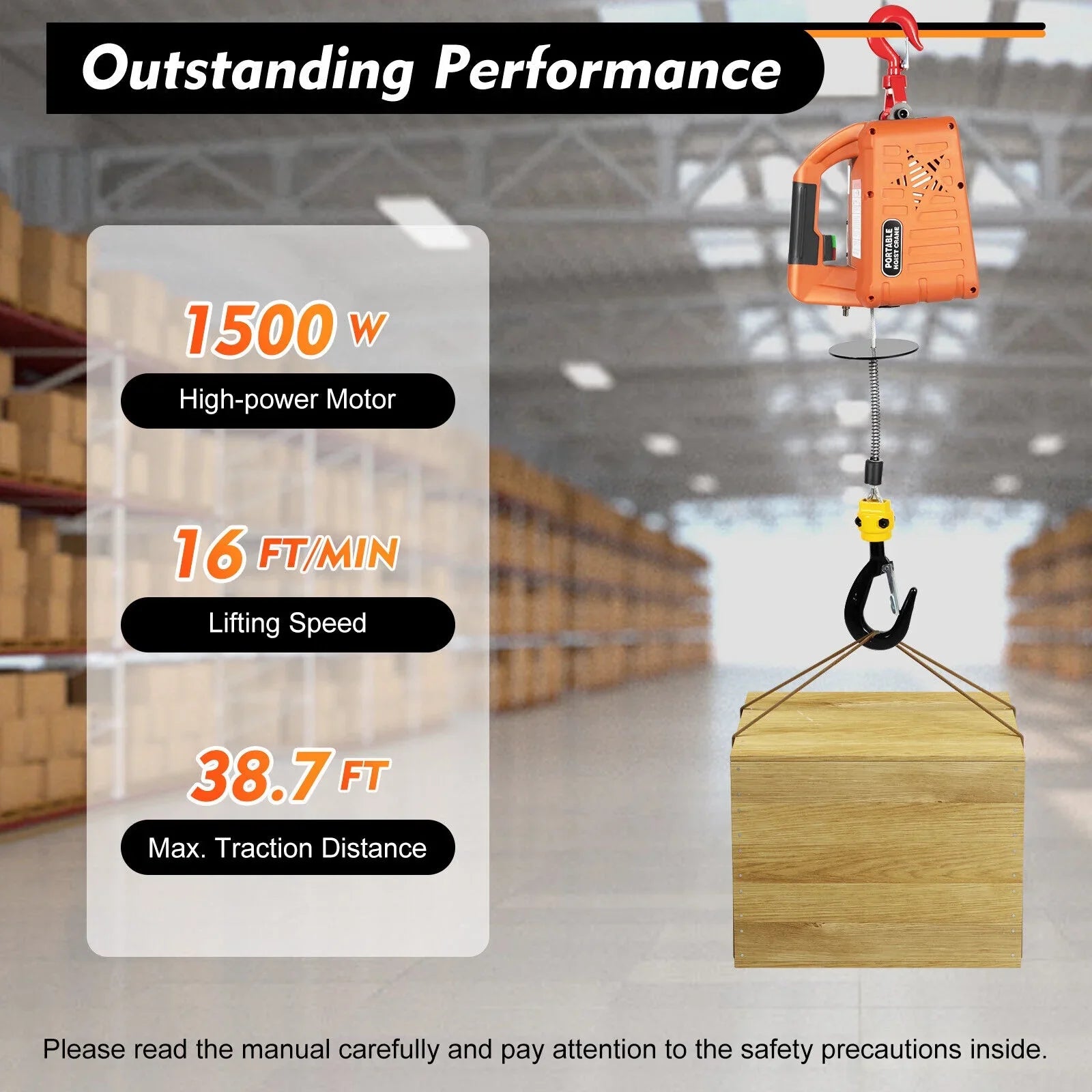 300kg/660 lbs Crane Winches W/ Electric Lift Hoist 3-in-1 Portable Remote Winch