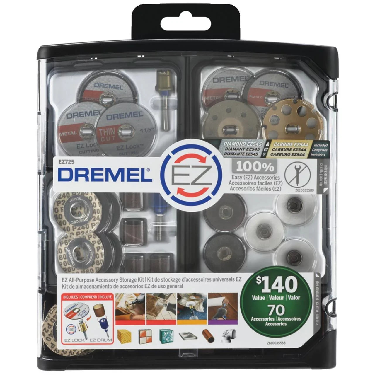 Storage for EZ725 Faster Sand EZ EZ-Lock Drum Rotary Cut, Tool EZ 70-Piece Changes, Accessories Accessory and Polish, Dremel Clean, Mandrels Kit, to All-Purpose Accessory and