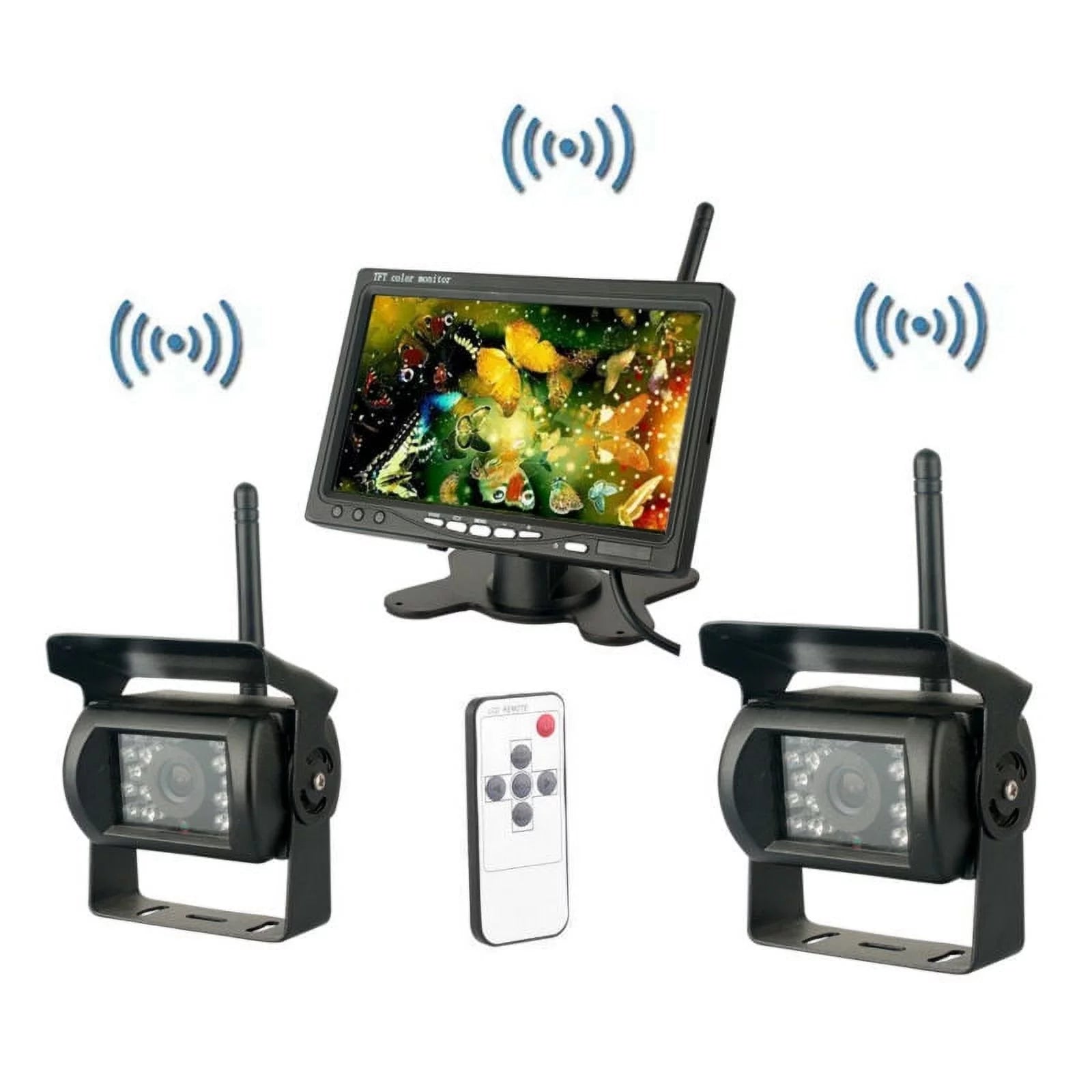 Monitor Vision RV for Wireless Trailer 7" View Cameras Waterproof Dual Bus Truck with Camera Backup Rear Parking Assistance Night
