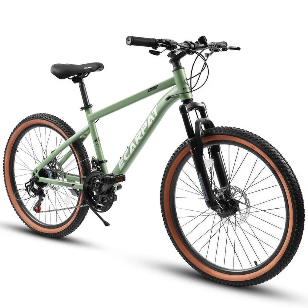 Brakes Disc Mountain 24 Wheels, Bike A24301 Womens Commuter 21-Speed Frame Bicycles Mountain steel Fork Mens Shifter Trail City Inch Thumb Ecarpat Bike, Front Carbon