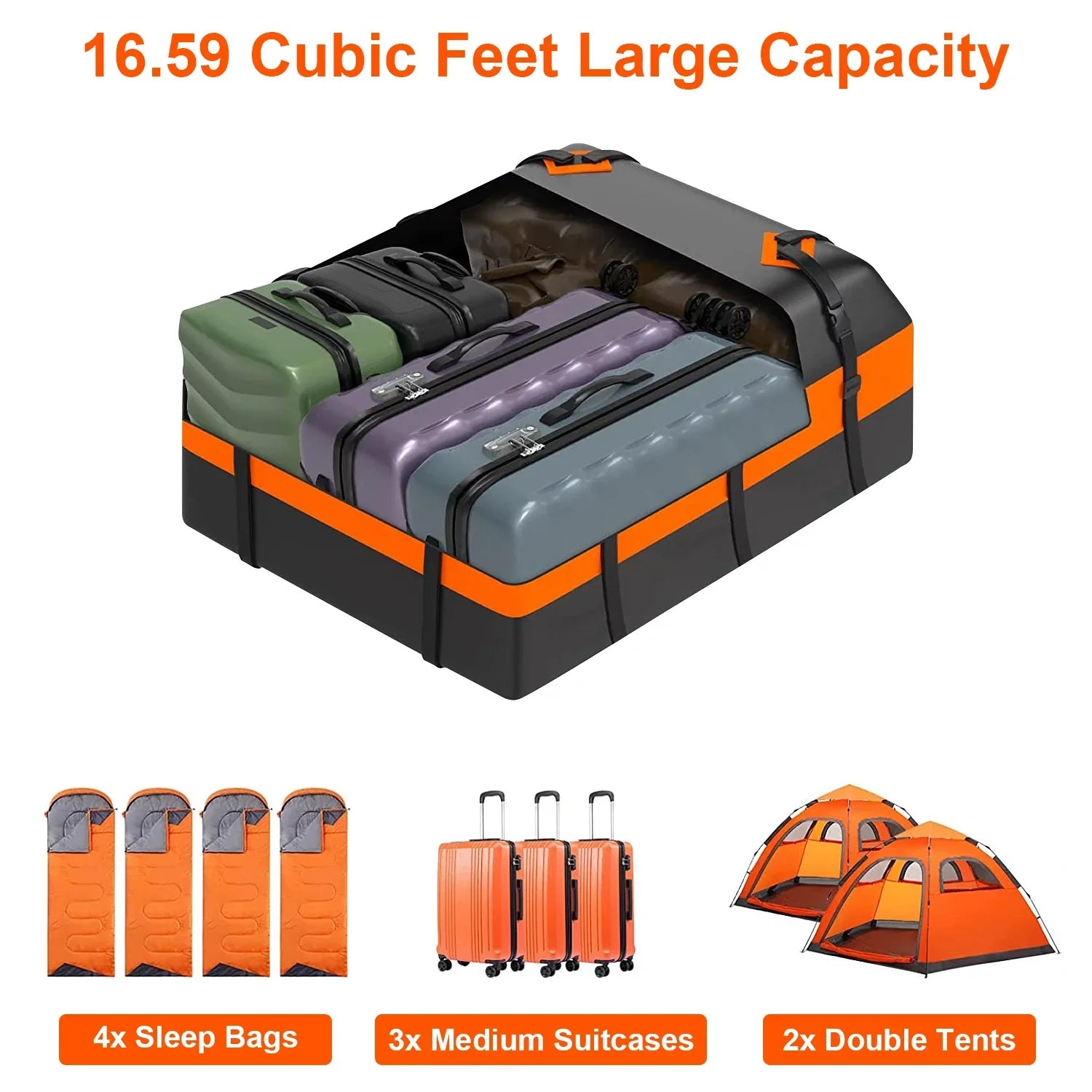 16 Bag Cubic Storage Vehicle, Carrier Large Waterproof Black Cargo Luggage Car feet Bag for Suit Anti-Slip Carriers iMounTEK Storage All Travel Mat Suv Rooftop