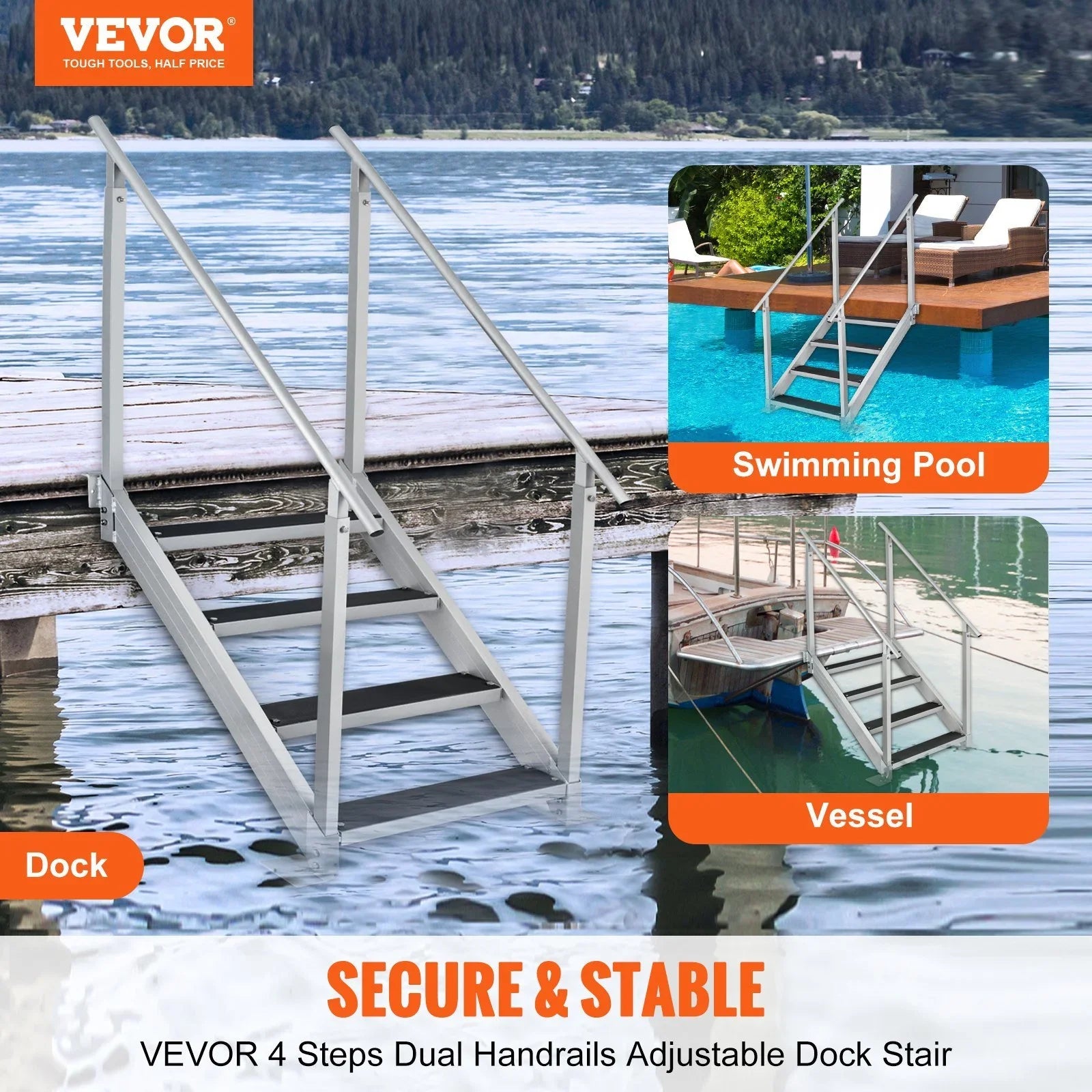 in. 4 Ladder Height, Capacity Stairs 30-38 Vevor Load Dock lbs Step Dock 500 Adjustable