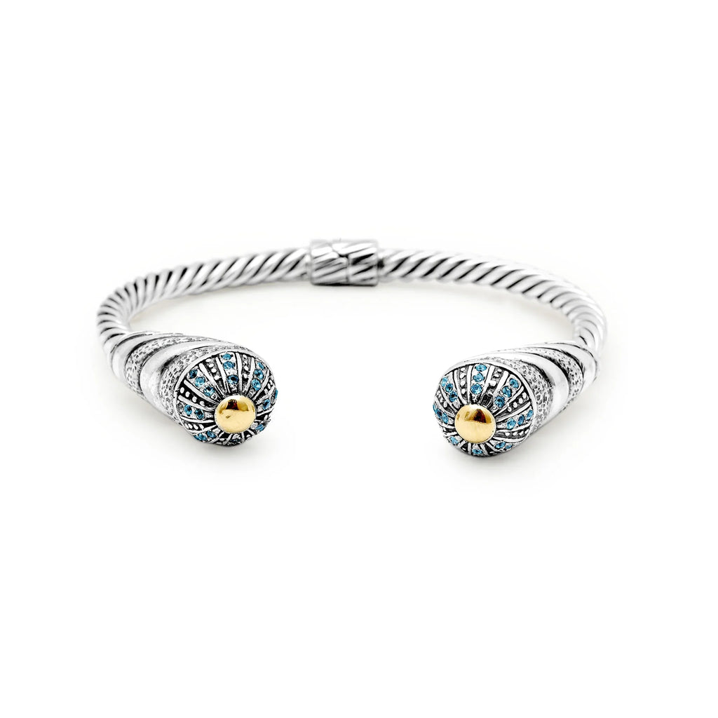 Silver cuff bracelet, Setting 18K Deni Pave cable Gold Blue Jewelry & Topaz