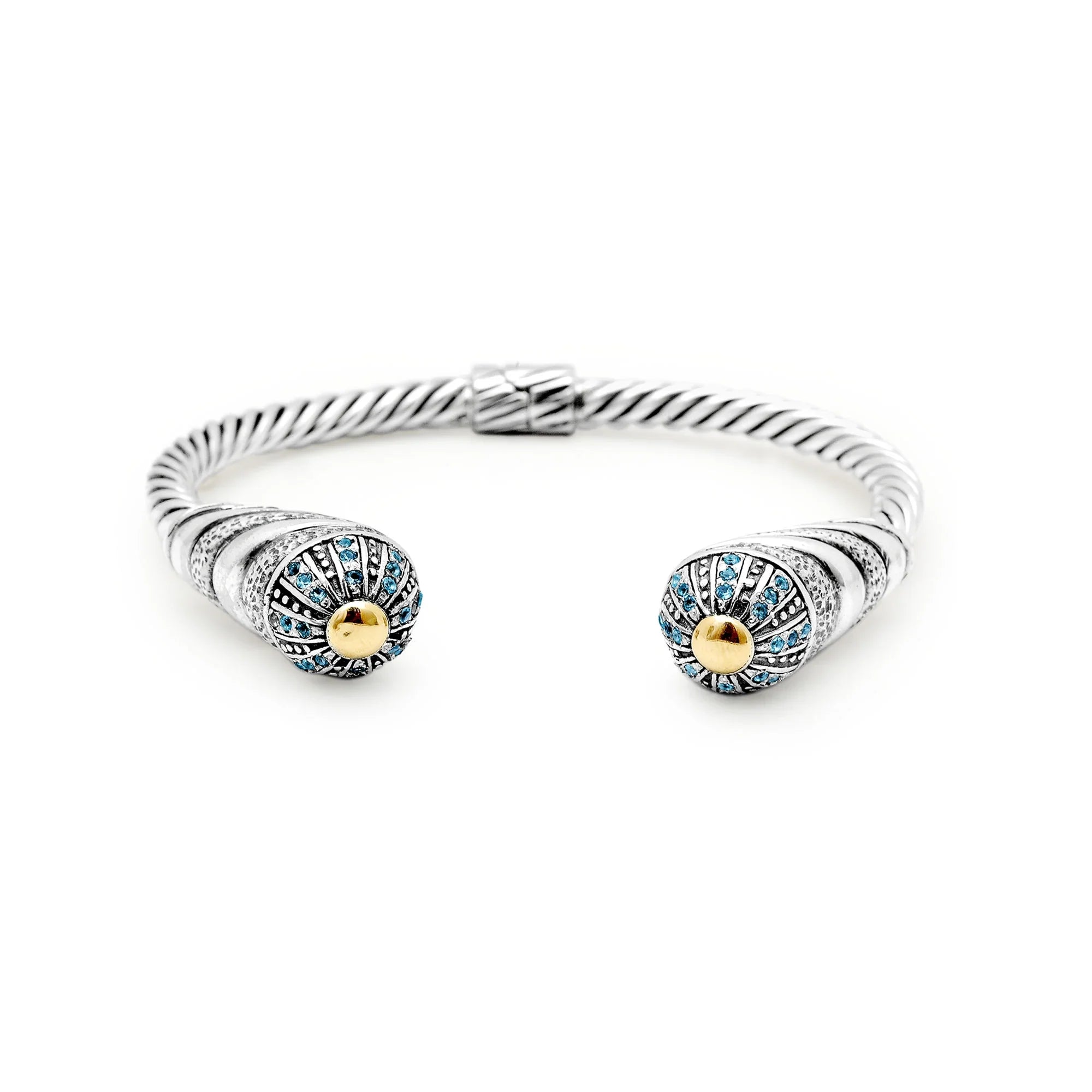 Silver cuff bracelet, Setting 18K Deni Pave cable Gold Blue Jewelry & Topaz