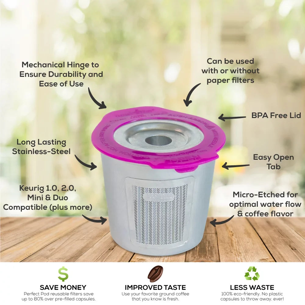 Filter, Fill Pod Coffee Perfect & with Compatible Select Makers Micro-Etched Pod Coffee Steel Cup Stainless Metal Cafe Keurig Reusable Single Models 2-Pack Other