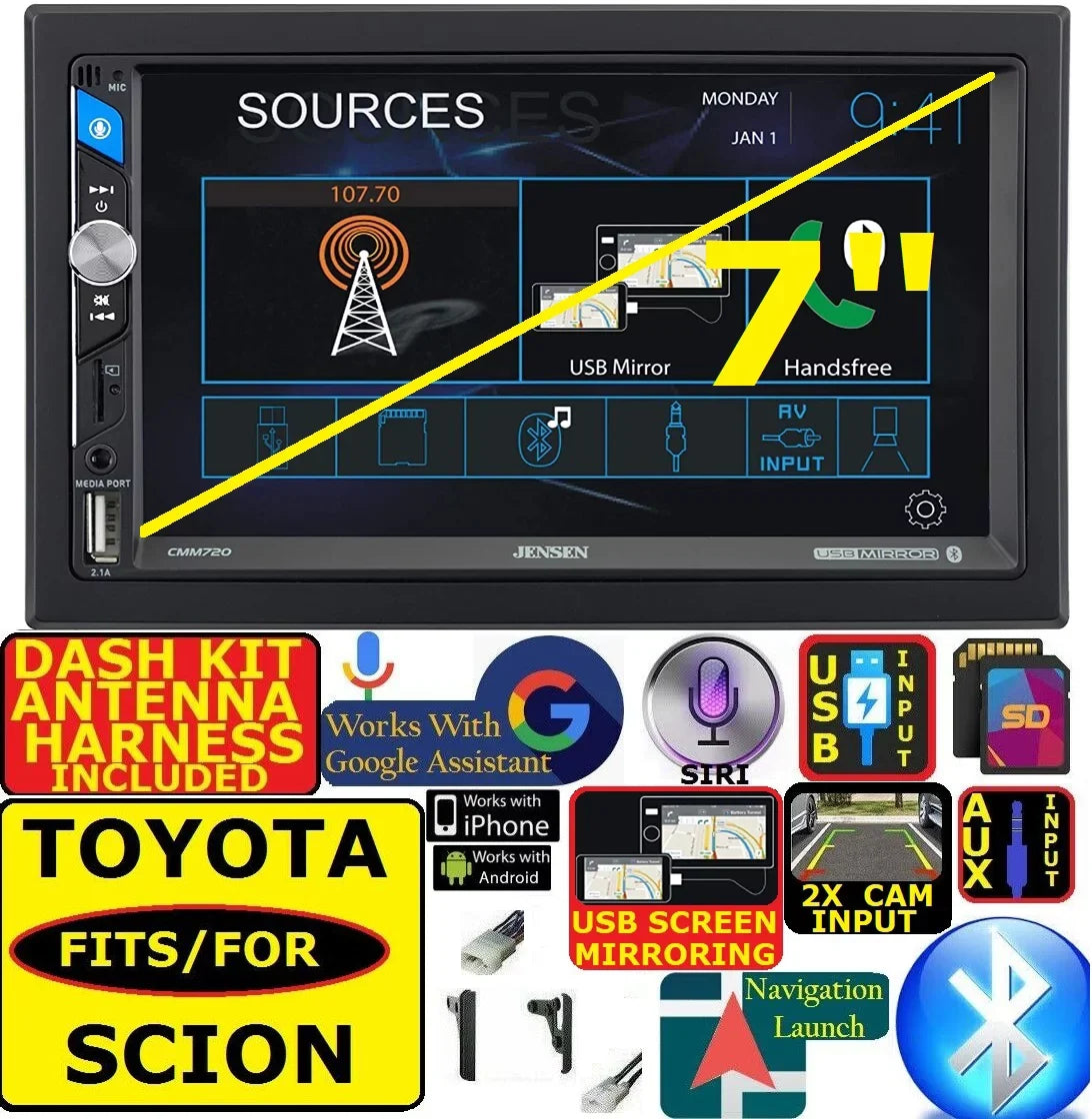 INSTALLATION VEHICLE INCLUDES DASH TOYOTA FITS CAR SCION PKG. TOUCHSCREEN HARDWARE INCLUDING ADAPTER ANTENNA REQIRED. WHEN HARNESS, SPECIFIC AM/FM STEREO WIRE KIT, RADIO AND USB/BLUETOOTH