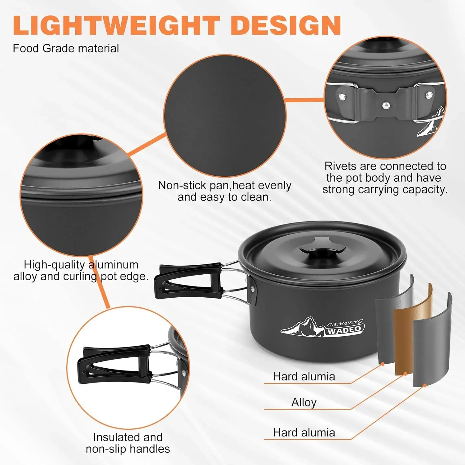 Backpacking with 6800W and Hiking Camping Camping Canister Soup Picnic Kit Fuel Stove, Cookware Spoon, WADEO Spoon for Camping Bowl Stove Pot, with Gas Windproof Outdoor Adapters, Camping Fork, Knife,