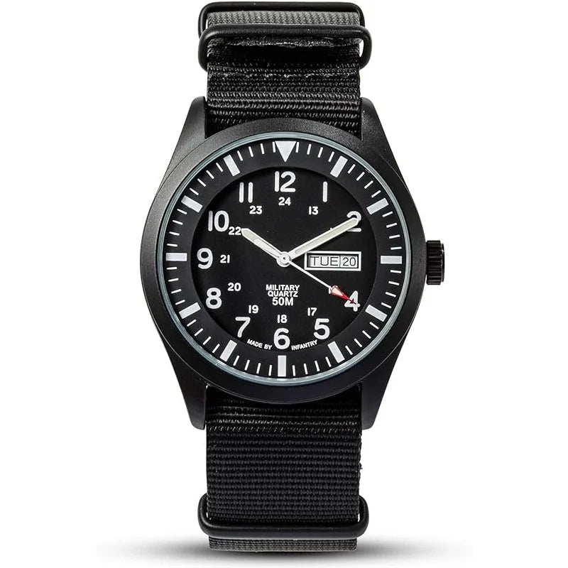 for Men's Men Sport with Analog, Work Date Black Field Army Wrist Nylon Wristwatch, Outdoor 12/24 Military Waterproof Day Hour Watches Tactical Band Watch,