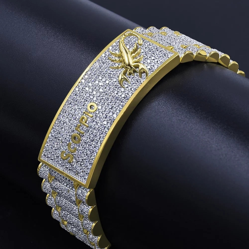 8.5'' Mens Scorpio Sign Gold 14K Zodiac Horoscope Diamond Astrology Bracelet Finish Simulated