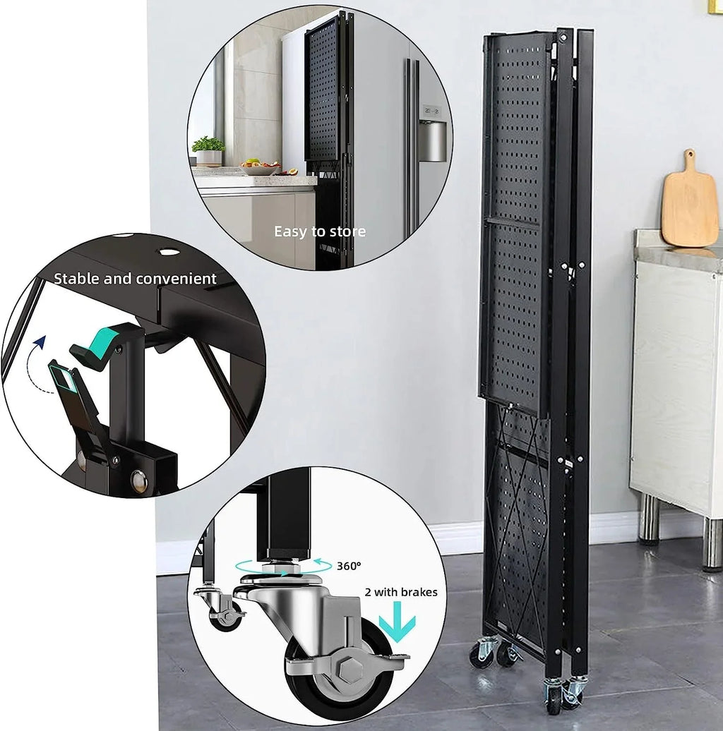 Metal Shelves, 65" Garage 14" shelf Shelving D Collapsible Metal Heavy 28" 5-Shelf Foldable on W Bakers Wire, x x H Closet, Duty (5- Units Storage Organizer Rack, Wheels storage) for Kitchen