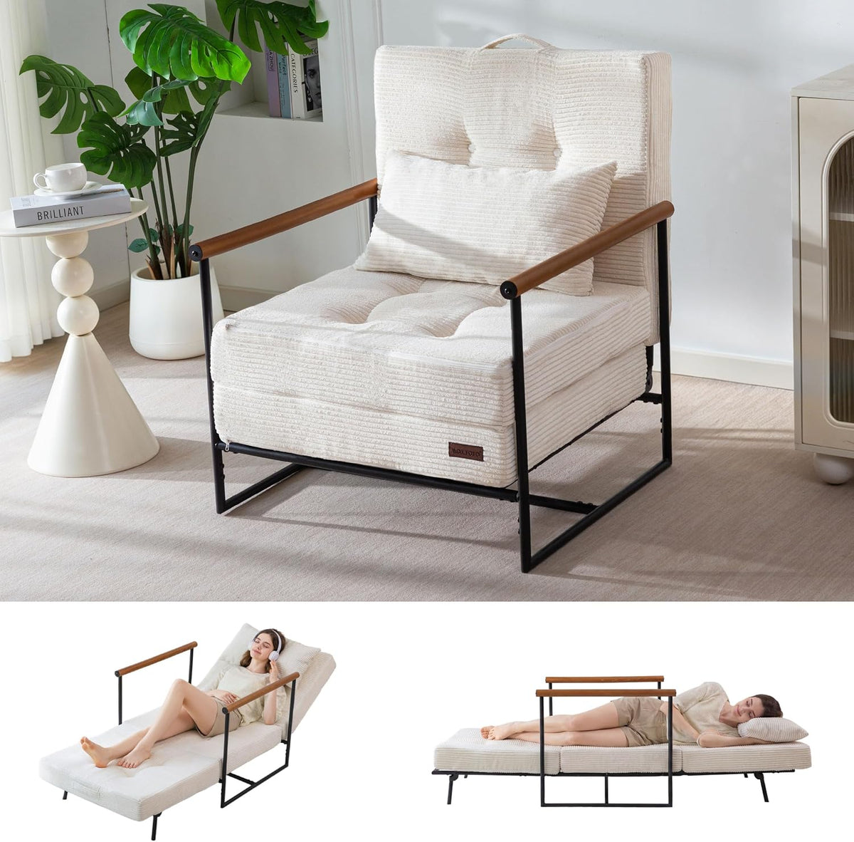 MAXYOYO Chair Bed, Adjustable Sleeper Chair, Single Sofa Bed with Frame