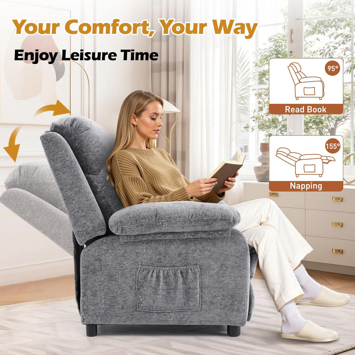 Korser Recliner Chair, Living Room Chairs for Adults
