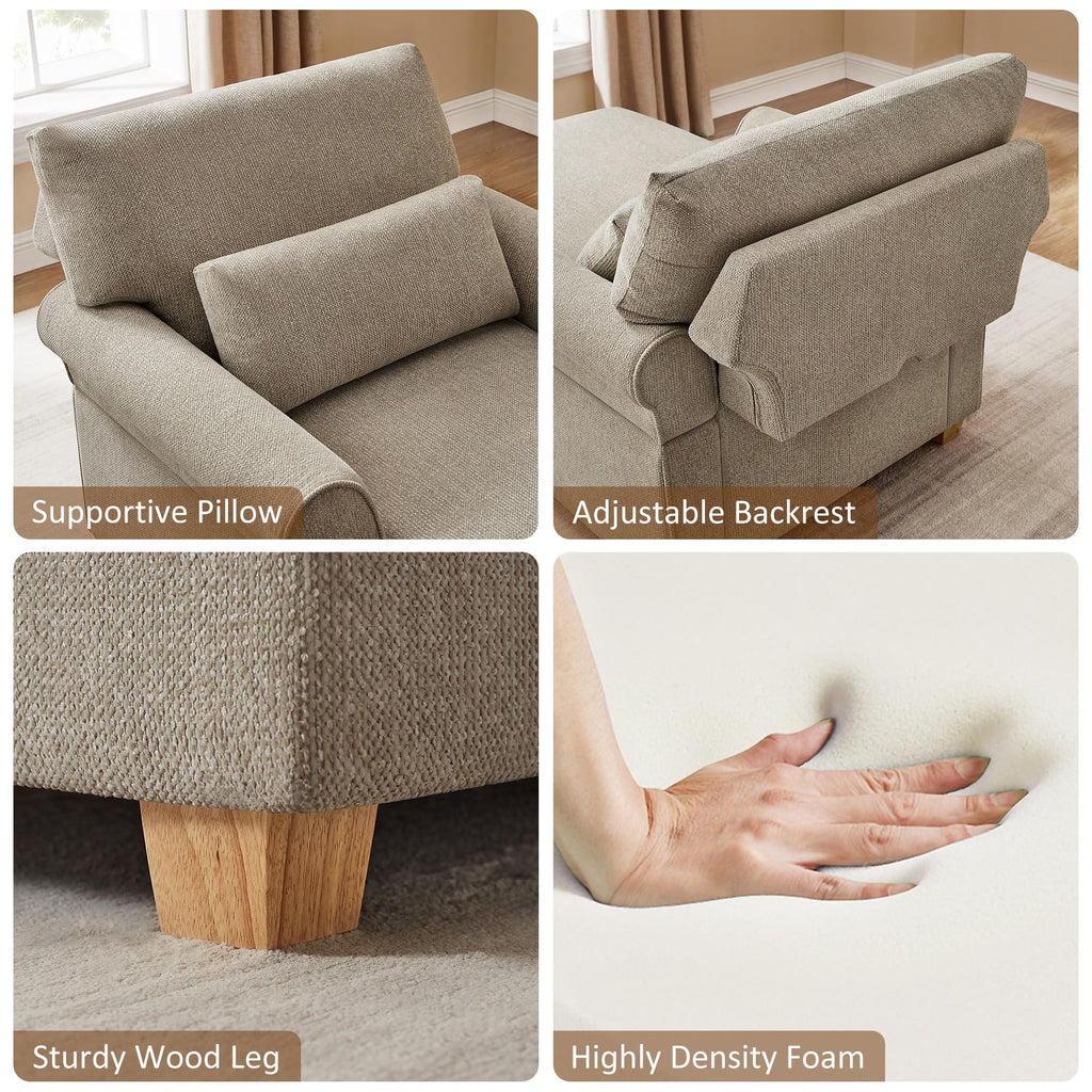 63.39" Oversized Chaise Lounge Chair with Storage, Chenille Beige