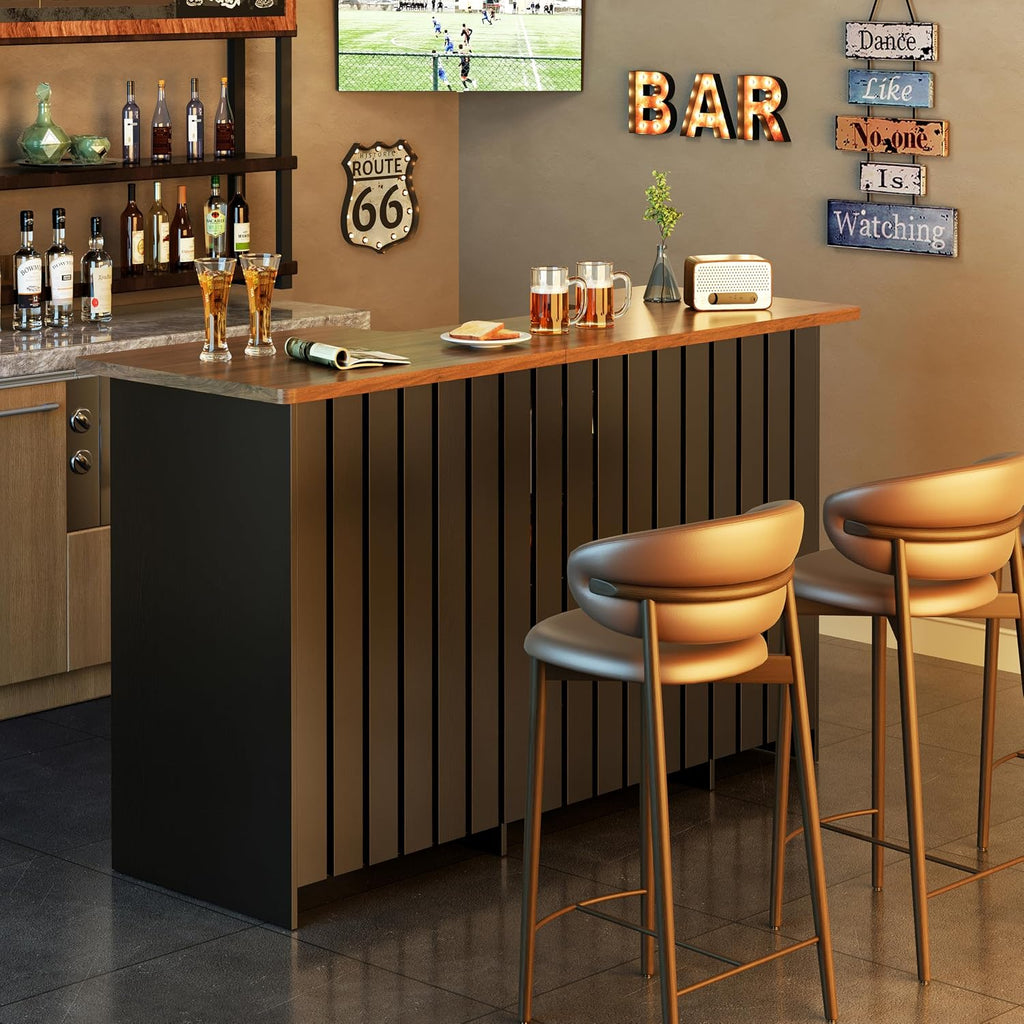 72" U-Shape Liquor Cabinet with Fridge Space, Bar Table with Wine Rack Glass Holder, Wine Bar Cabinet with Storage, Home Bar Cabinet for Man Cave Home Pub Basement Living Room, Black LRBT001B