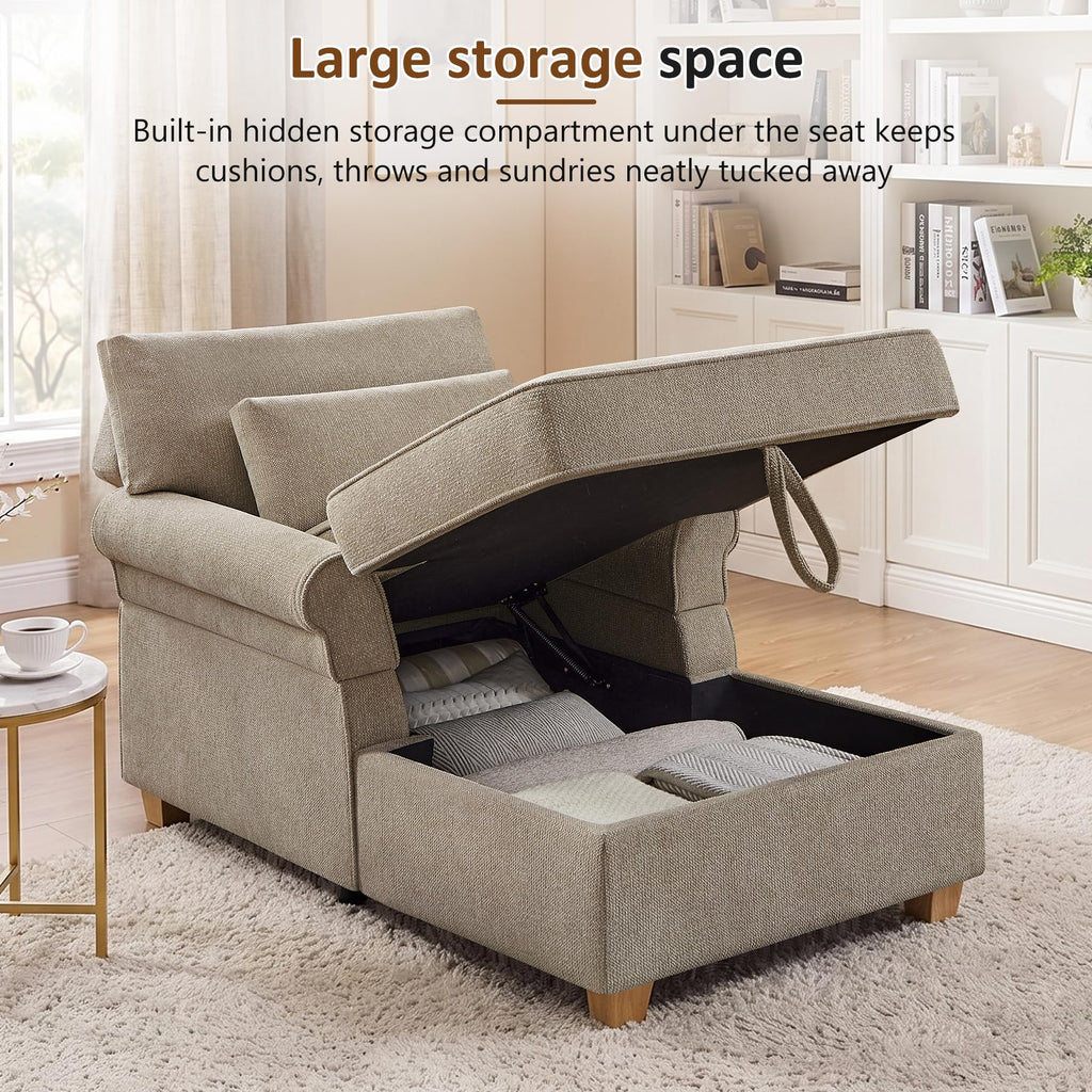 63.39" Oversized Chaise Lounge Chair with Storage, Chenille Beige